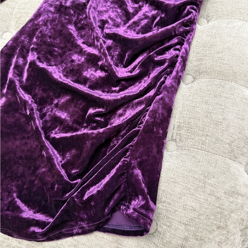 LULUS NWT Muse Moment Purple Crushed Velvet One Shoulder Long Sleeve Mini Dress - Picture 7 of 12